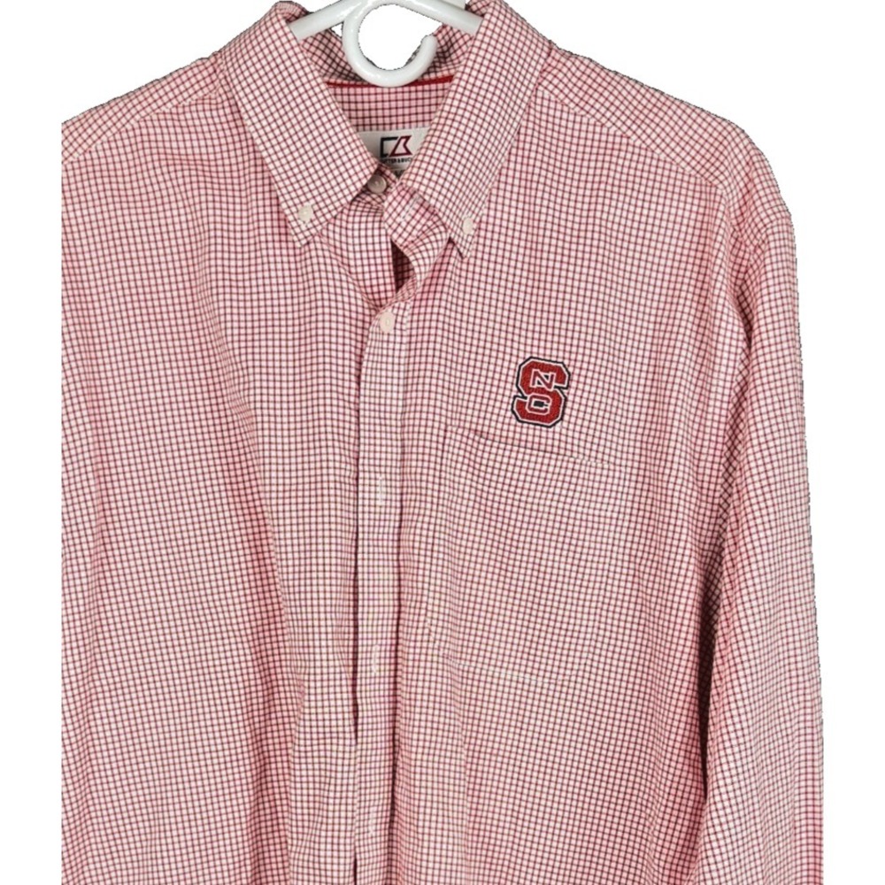 Cutter Buck NC State Wolfpack Shirt Men Large Red Gingham Plaid Button Up Casual